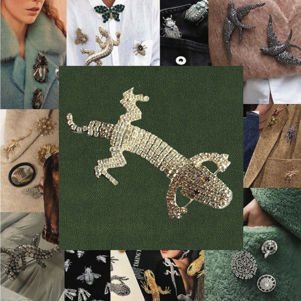 1970s Pave Crystal Lizard Articulated Brooch